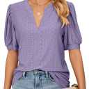 PerZeal Women's Summer Tops Tunic V Neck Ruffle Half Sleeve Blouses Short Sleeve Casual Loose Tops T-Shirts Light Purple X-Large