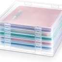 Kosiz 6 Pcs 12 x 12 Inch Paper Storage Case Plastic Scrapbook Storage Box Portable Transparent Organizer Containers Clear Slim Project Case for Documents Photo File Magazines Office School Supplies