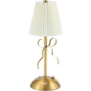Cordless Table Lamp,Small Desk Lamp with 3 Color,Touch Dimmable Bedsdie Lamps,Bow Lamp with Fabric Shade,LED Night Light for Girls Room Princess Room Decor(Gold)