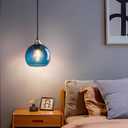Blue Glass Pendant Lights Kitchen Island Lighting Globe Pendant Light Fixtures Modern Pendant Lighting for Kitchen Island Bedroom Living Dining Room Light Fixture(5.9in, 1-Pack)