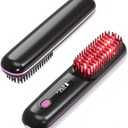 Go Brush Pro Portable Cordless Hair Straightener Brush for Travel, 30s Fast Heat for Instant On-the-Go Styling, 3 Adjustable Temperature Settings for All Hair Types,Midnight Black