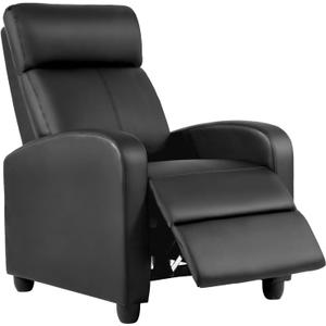 BestMassage | Recliner Chair | No Massage Function | Leather Black | with Lumbar Support, Adjustable Push Back, Wide Armrests, Footrest & Padded Seat | Easy Assembly | for Living Room, Home Theatre
