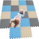 MQIAOHAM Children Puzzle Mat Play Mat Squares Play Mat Tiles Baby Mats For Floor Puzzle Mat Soft Play Mats Girl Playmat Carpet Interlocking Foam Floor Mats For Baby Blue Beige Grey 107110112 (871721cm)