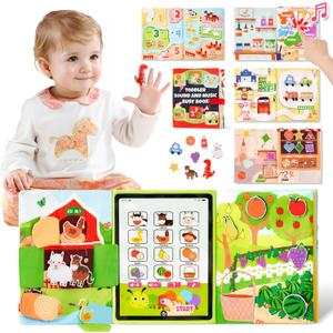 Giant bean Busy Book for Toddlers 1-3, Busy Board Montessori Toys with Sound Panel for 1 2 3 4 5 Year Old, Activity Book Preschool Learning Toys Quiet Books, Birthday Gift, Travel Toy for Airplane Car