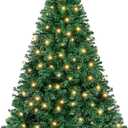 Sweetcrispy 4.5ft Christmas Tree with Lights, Green Pre-lit Artificial Christmas Tree with 347 Branch Tips, 120 Incandescent Lights & Foldable Base for Home, Office, Party