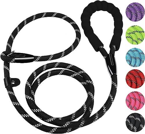 Dog Leash, 6 FT Heavy Duty Dog Leashes, Durable Premium Quality Strong Rope Slip Leash with Comfortable Padded Handle and Highly Reflective Threads for Small Medium and Large Dogs, (Black)