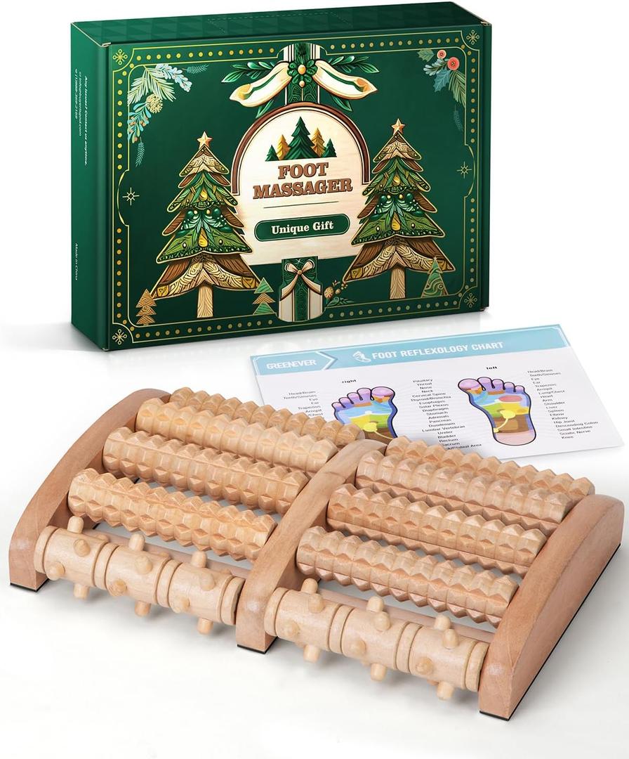 Foot Massager Men Women Gifts: Plantar Fasciitis Relief Relaxing Gifts for Wife Husband Dad Mom Grandpa Grandma Elderly Foot Massage Roller Gift Ideas Useful (Natural Wood)