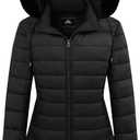GOLDLADIES Women's Waterproof Long Down Jacket,Warm Winter Hooded Puffer Coat Thickened for Hiking Outdoor (Black, M)