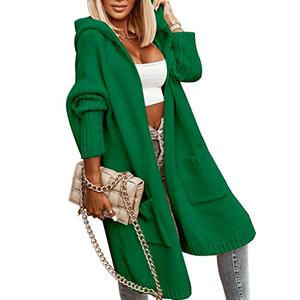 Aoysky Women's Long Cardigans Cable Knitted Open Front Oversized Hooded Outerwear Sweater Coat Green M