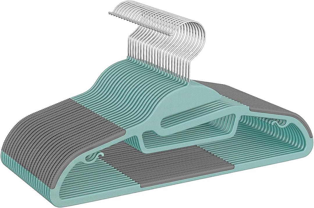 Heavy Duty Plastic Hangers 50 Pack with Non-Slip Design,0.2 Inches Thick,360Swivel Hook Space Saving Organizer for Bedroom Closet,Shirts,Pants,Strong Enough for Coat(Dusty Blue- S Shaped)