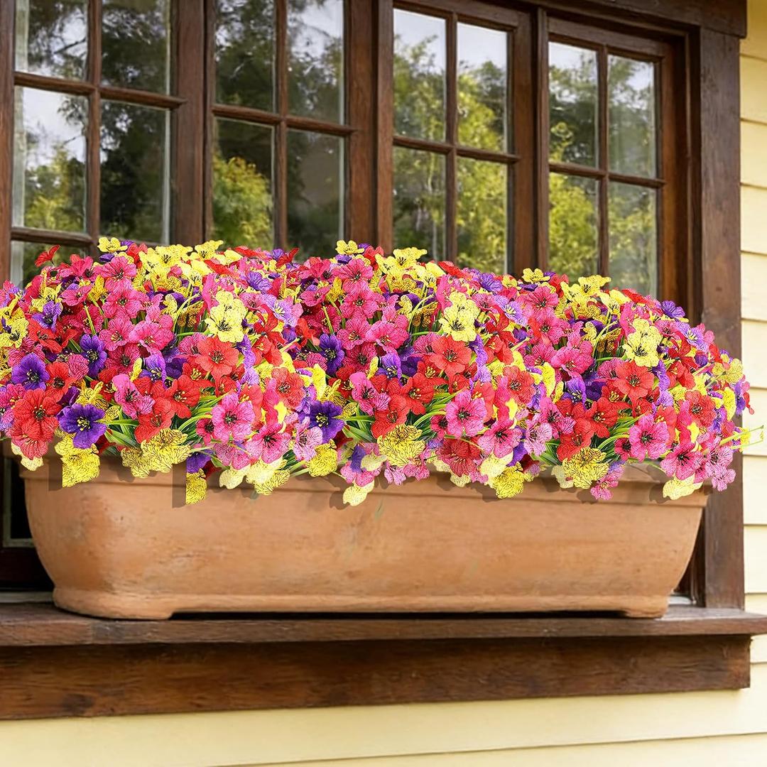 16 Bundles Artificial Flowers for Outdoors Fake Flowers Faux Plants for Indoor Outside Garden Porch Window Box Hanging Planters Home Farmhouse (4 Colors)