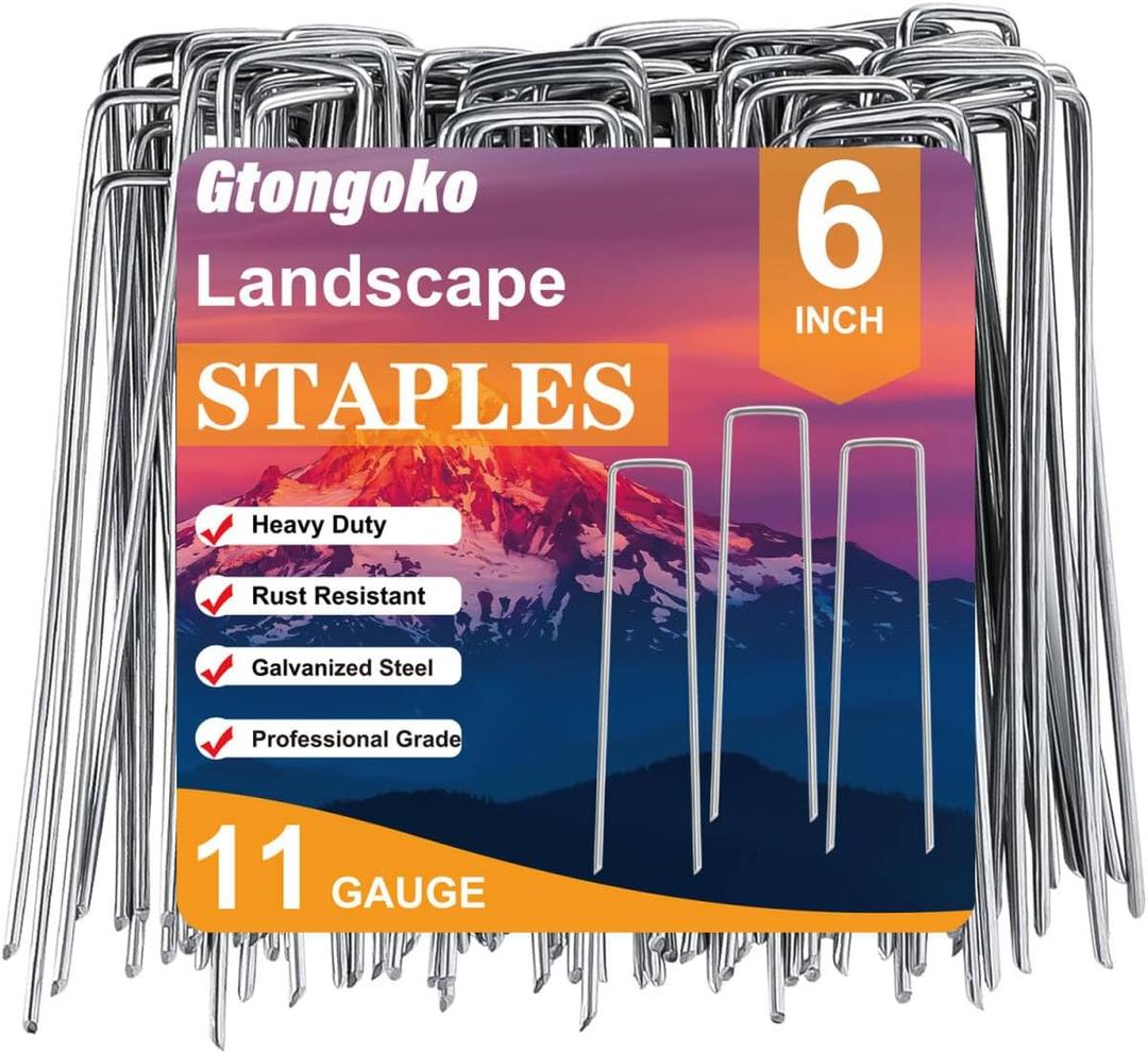 Gtongoko 500 Pack Galvanized Landscape Staples Garden Stakes Plant Cover Stakes 6 Inch 11 Gauge SOD Staples Ground Stakes for Landscaping Securing Weed Barrier Fabric, Christmas Decorations