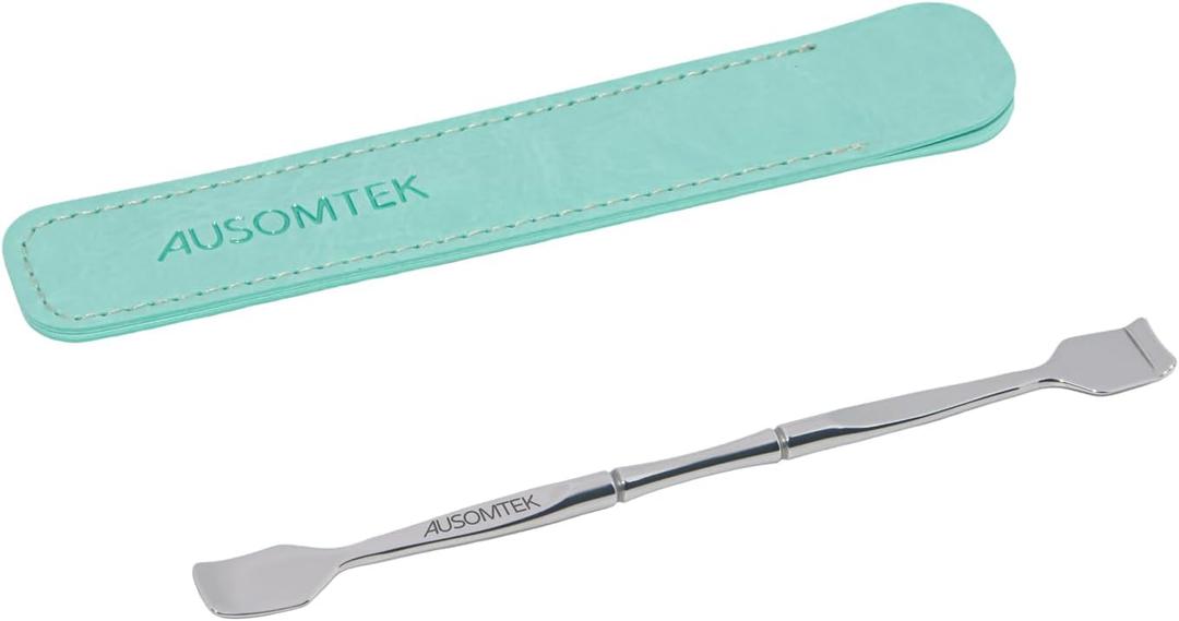 Double Headed Blackhead Spatula, Pore Prep Tool, Whitehead Remover, Stainless Steel, Cyan PU Case, 1pack