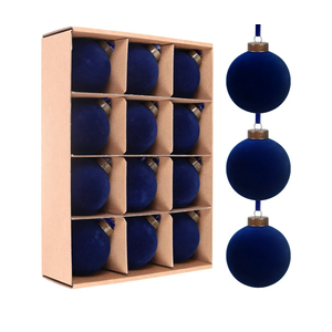 12 Pcs Velvet Christmas Balls Bulk Shatterproof Plastic Christmas Tree Decorations for Decorative Hanging Baubles (12, Navy Blue, 3.15Inch)