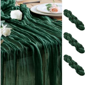 Wokceer Cheesecloth Table Runner 3Pack 10FT Emerald Green Christmas Boho Gauze Cheese Cloth Table Runner for Party Long Rustic Sheer Table Runners for Baby Bridal Shower Wedding Easter Table Decor