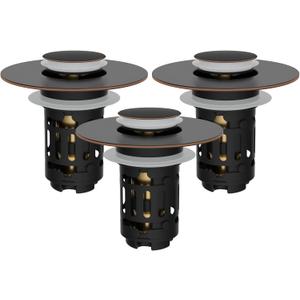 Hibbent 3 Pack Upgraded 3 in 1 Bathroom Sink Drain Strainer, Universal Pop Up Stopper with Removable Stainless Steel Filter Basket Hair Catcher, Sink Plug for 1.1''~2.36'' Basin, Oil-Rubbed Bronze