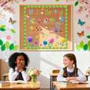 73Pcs Hello Spring Bulletin Board Decorations Set, Colorful Flower & Butterfly Classroom Door Wall Chalkboard Decor with Floral Cutouts and Leaf Border for Spring School and Office