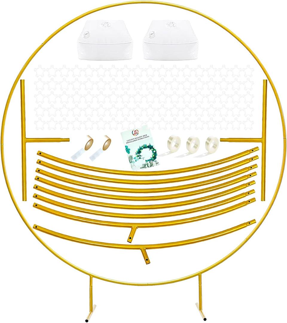 LANGXUN 7.2ft Gold Metal Round Balloon Arch kit, Backdrop Circle Stand Arch Frame for Wedding Birthday Party Decoration, Graduation Decorations and Baby Shower Photo Background