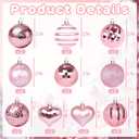 20 Pcs Christmas Ball Ornaments Pink Christmas Ornaments Glittering Plastic Hanging Decorations with 10Pcs Pink Bows Christmas Tree Decorations
