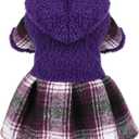 Winter Dog Dress, Cute Warm Fleece Hooded Sweater for Small Dogs Girl, Plaid Puppy Dresses Clothes Chihuahua Yorkie Cat Apparel Purple,S