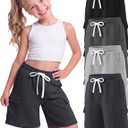 4 Pack Girls' Cargo Bermuda Shorts | Drawstring, Casual, Knee Length Pants, Baggy Shorts, with Pockets, Summer Pants for Kids 5-16 Years (Black)