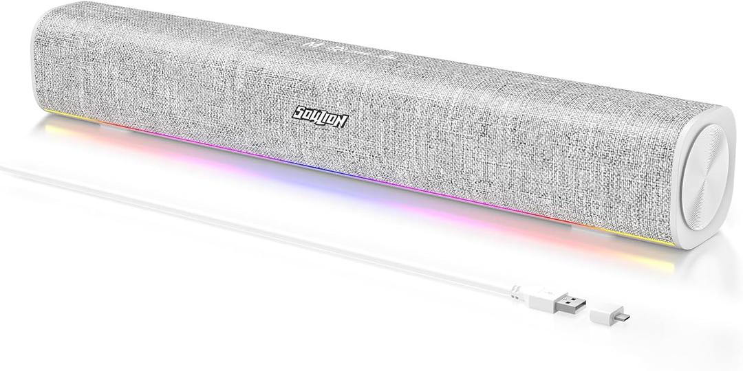 SOULION R100 Bluetooth Computer Speakers with Dynamic LED Light, USB Plug & Play PC Speakers with Switch Button, Clearly Sound Soundbar for Desktop Laptop Monitor White (USB-C to USB Adapter Included) SOULION R100 Bluetooth Computer Speakers with Dynamic LED Light, USB Plug & Play PC Speakers with Switch Button, Clearly Sound Soundbar for Desktop Laptop Monitor White (USB-C to USB Adapter Included)
