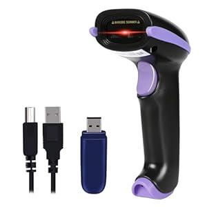 WoneNice 2.4G Wireless Barcode Scanner 1D Handheld Cordless Barcode Reader for Retail, Warehouse, Inventory 100ft Range, Plug & Play Compatible with Windows, Linux, POS (Purple)