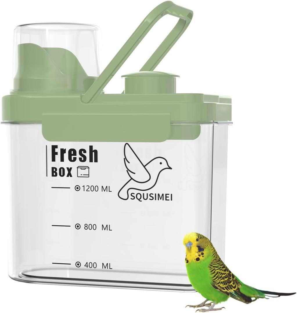 3 Qt/2.8 L Bird Seed Storage Container, Pet Food Container(1.6L, Green) | Good Sealing Performance, Portable Handle, with Measuring Cup/Lid, Desiccant Can Be Placed on the Top, BPA Free