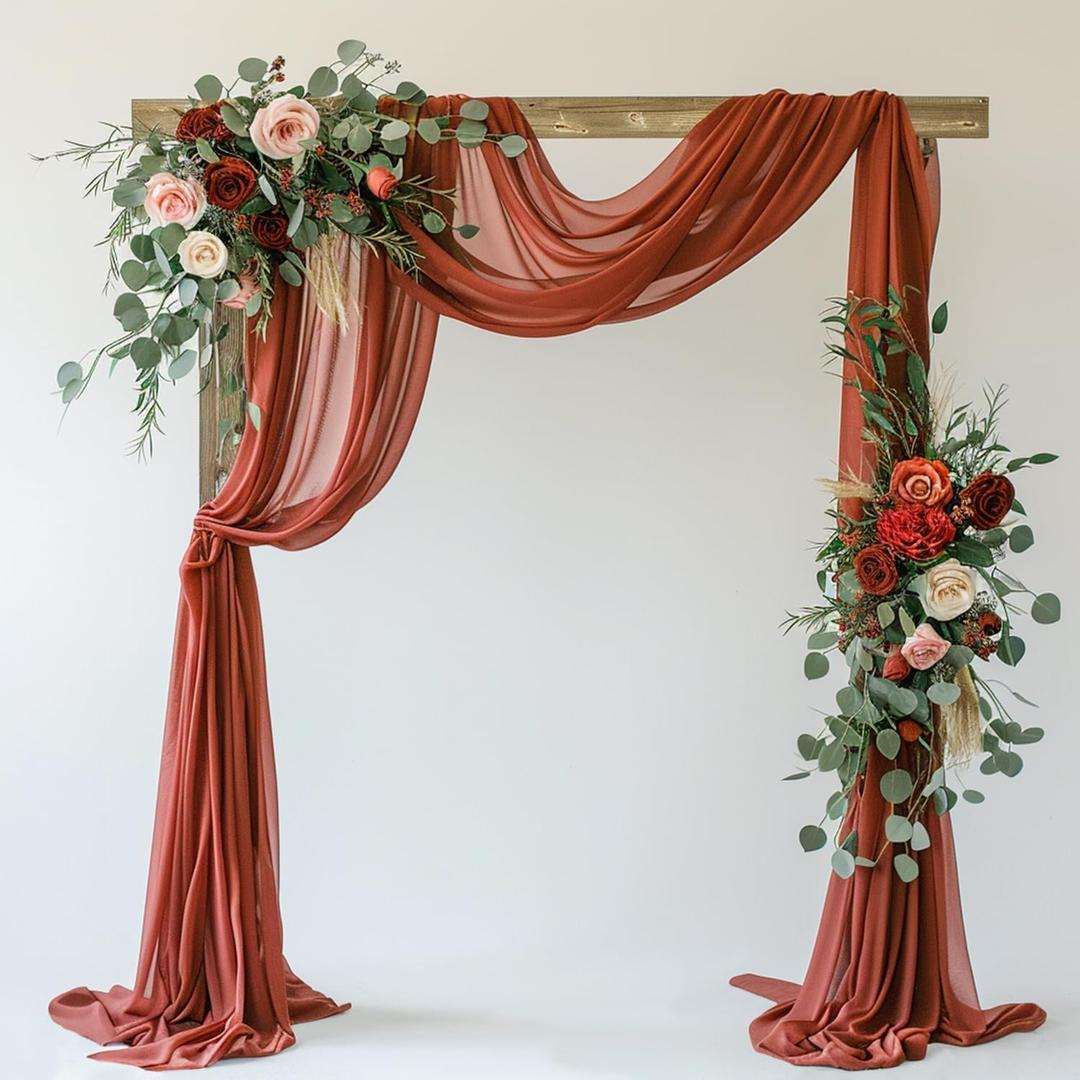 Xiomot Wedding Arch Draping Fabric 1 Panel 28.7" x 20FT Terracotta Sheer Chiffon Backdrop Drapes for Wedding Ceremony Birthday Party Bridal Shower Outdoor Decoration