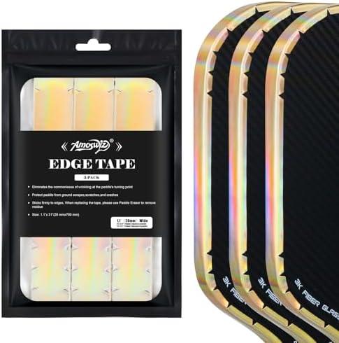 Amoswiz Pickleball Edge Guard Tape, Laser Glod Pickleball Protection Tapes 2 Pcs, 30MM Width Extra Long & Thickness, No Wrinkling Edge Guard for 13MM & 16MM & 20MM Thicknesse Paddles