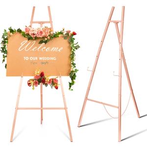 CroBlissful Rose Gold 50" Easel Stand for Wedding Sign 3 Tier Height Metal Display Easel with Adjustable Chain Heavy Duty Floor Display Stand Tripod for Painting Wedding Sign Party Poster