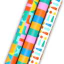 Hallmark Birthday Wrapping Paper Mini Rolls, 3-Pack (Rainbow Block Letters, Stripes, Exclamation Points) for Birthdays, Graduations, Celebrations, Any Occasion - 45 Sq. Ft. Total