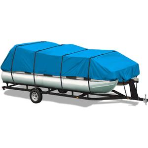 Elite Shield Waterproof Pontoon Boat Cover, Heavy Duty 600D Polyester Marine Grade Trailerable Pontoon Cover Deck Boat Cover, Fits 21ft-24ft Long, Beam Width up to 102", Blue Color
