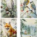 Rustic Winter Kitchen Towels Set - Farmhouse Winter Decorative Hand Towel for Bathroom, Forest Animals Dish Towels Tea Towel for Kitchen, 16x24 Inches Set of 4