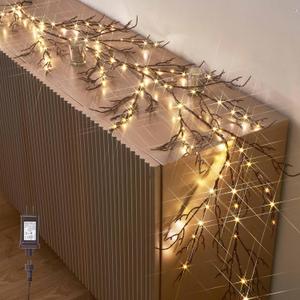 Hairui Lighted Brown Garland 6FT 120 LED Fairy Lights Plug in, Twig Vine with Lights for Christmas Fireplace Mantle Table Decoration Indoor Outdoor
