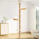 Tinnmao Solid Real Wood Floor to Ceiling Cat Tree, 6 Level Adjustable Height (89"-105"), Modern Climbing Tower with Thickened Wooden Sisal Scratching Posts & Cozy Bed for Indoor Cats Large Adult