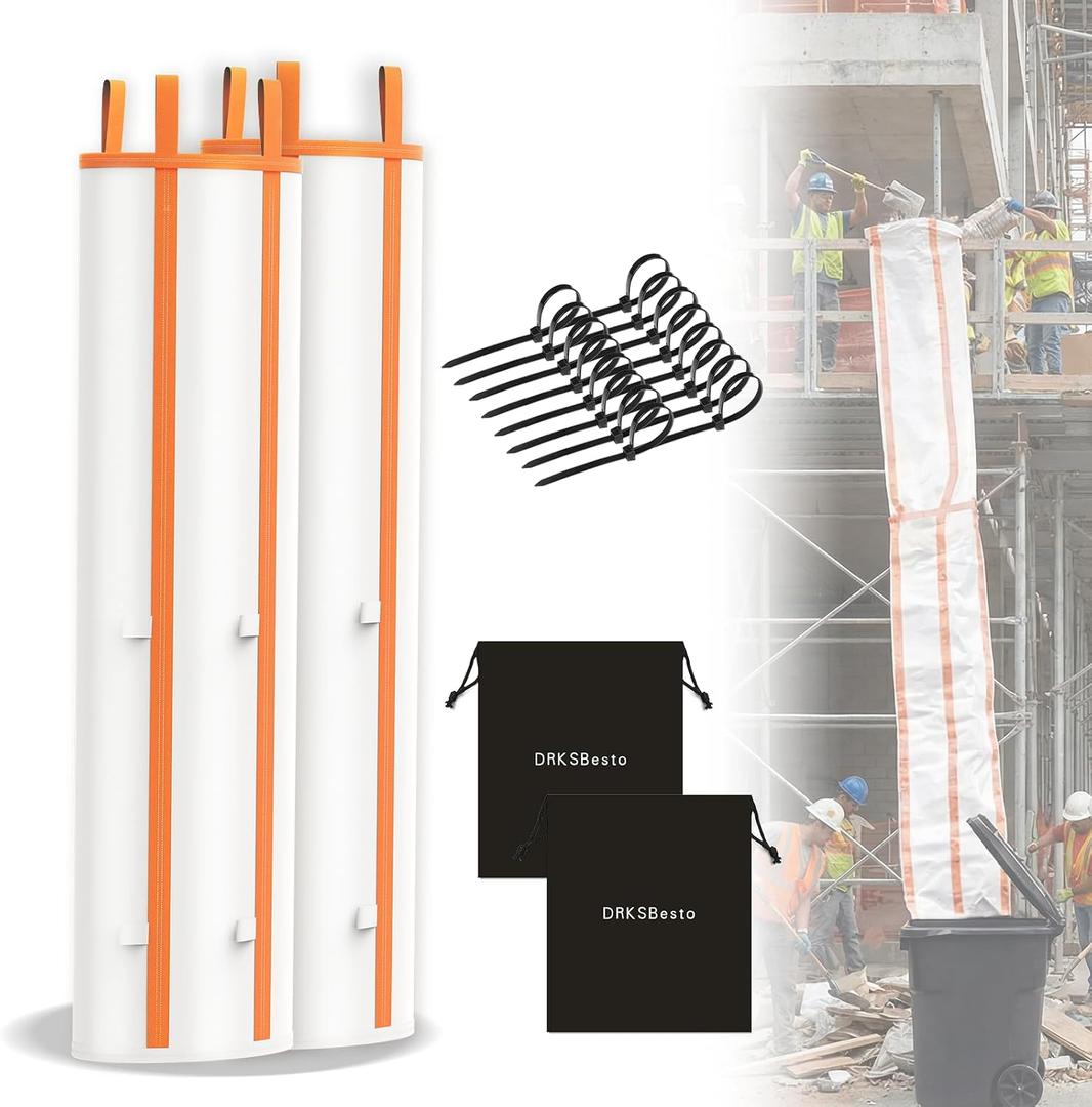 2packs 10ft Construction Trash Chute Section Heavy-Duty, Tear-Resistant Material; Includes 8 Zip Ties (120lb Rated) & Storage Bag; for Construction, Renovation, Remodeling, Household, Laundry