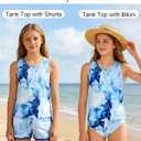 Enlifety 8-18T Girls 3 Piece Tankini Swimsuit Racerback Bathing Suit with Shorts & Briefs (12-13 Years, Blue Marble)