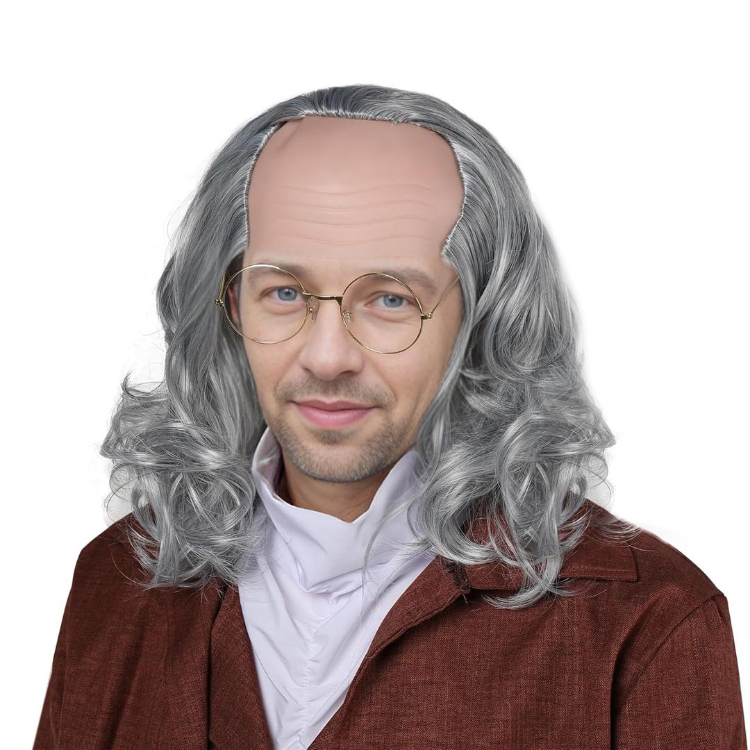 Old Man Wig Bald Grey Short Wavy Colonial Wig Cosplay Halloween costumes Wigs For Men