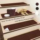 Stair Treads for Wooden Steps Indoor 15 Pack 8x30in, NUXSA with 5 Motion Sensor Lights, Reusable Peel & Stick Carpet Stair Treads Non Slip, Polyester TPR Backing Anti Slip Stair Carpet Runners, Brown