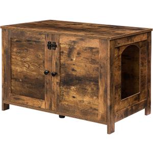 HOOBRO Litter Box Enclosure, Cat Litter Box Furniture with Removable Divider, Large Hidden Litter Box Furniture, Wooden Cat House, End Side Table, 31" L x 17.5" W x 19.7" H Rustic Brown BF03MW01G2