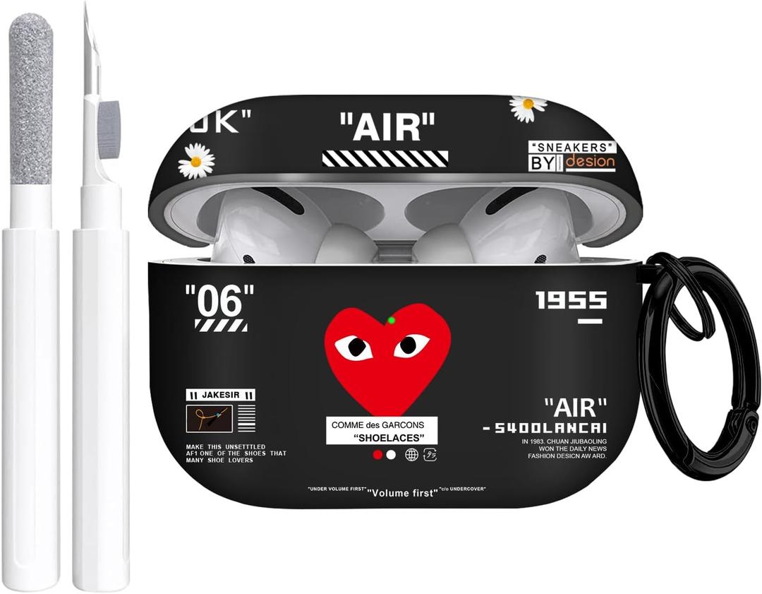 Gedicht for Airpods Pro Case, Cute Cool Red Heart Pattern TPU Soft Cases for Airpods Pro Case 1st Gen, Shockproof for Airpods Pro 2019 Case Men Women with Cleaner Kit & Keychain