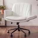 Dowinx Criss Cross Chair with Five-Level Adjustable Arms and Wheels - Comfortable Ergonomic PU Leather Swivel Vanity Chair - Computer Makeup Gaming Chair for Home Office, Bedroom, Vanity Room (Beide)