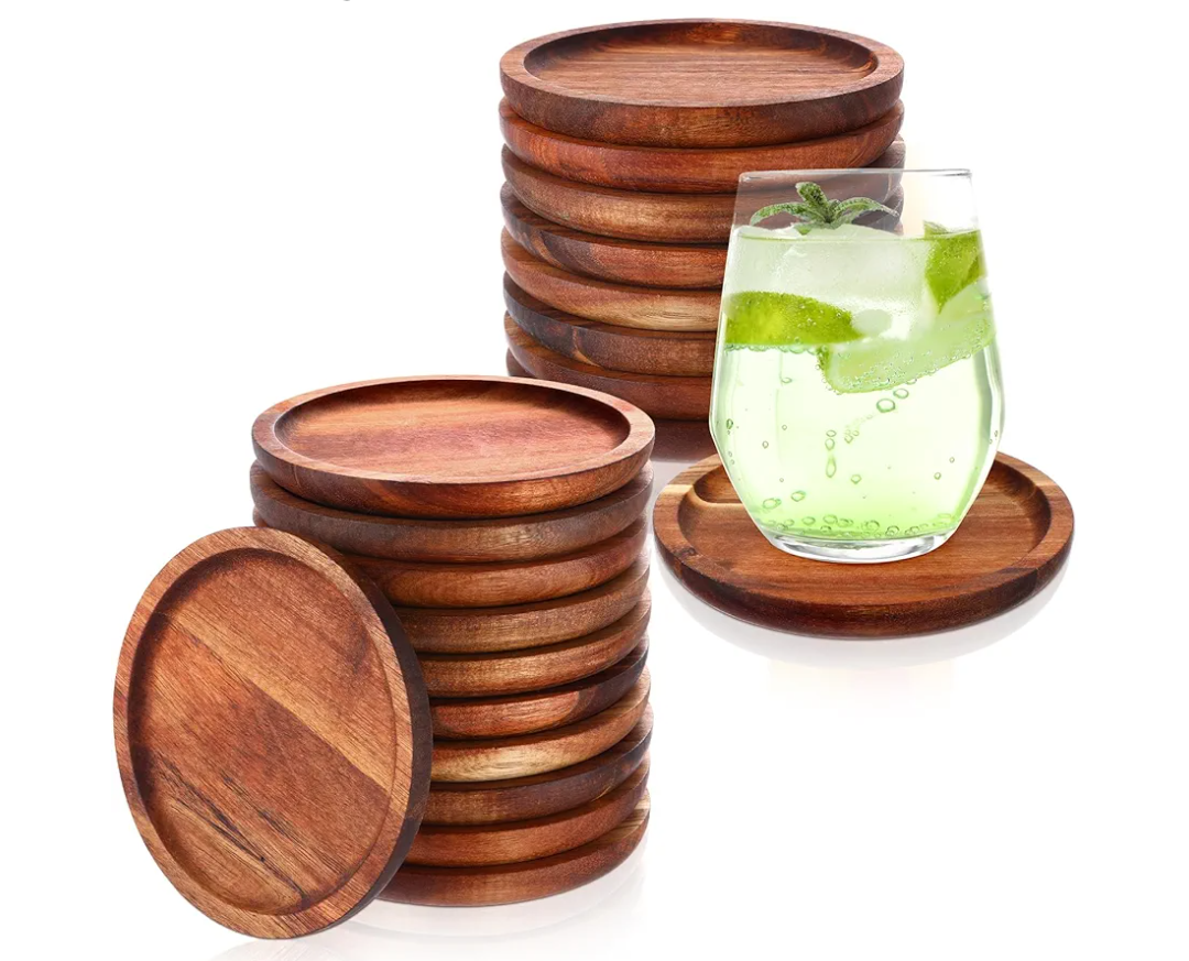 Gejoy 20 Pcs Wooden Coasters for Drinks 5 Inch Natural Stackable Acacia Wood Round Coasters Bulk for Coffee Tabletop Protection for Kinds of Cups Housewarming Gifts Home Bar Table Decor