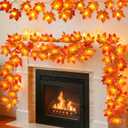 4 Pack Fall Decor Fall Garland with Lights Fall Decorations for Home, Total 40Ft 80LED Enlarged Maples Leaves Fall Lights Battery Operated Autumu Harvest Halloween Thanksgiving Decor Indoor Outdoor