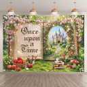 7x5ft Fairy Tale Magic Book Backdrop Enchanted Forest Castle Princess Floral Arch Photography Background Wedding Birthday Party Decorations Photo Banner Props