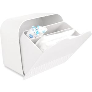 Sanitary Napkin Storage Container,Plastic Portable Sanitary Napkin Organizer Box for Bathroom 6x6x3.5 inches First Period Bag for Girls,Women,Ladies(White)