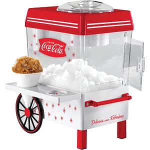 Nostalgia Coca-Cola Snow Cone Machine Retro Table-Top Snow Cone Maker with Stainless Steel Blades Slushie Machine Includes 2 Reusable Plastic Cups & Ice Scoop, Makes 20 Icy Treats - White & Red