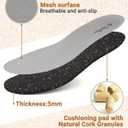 TIESTRA Cork Insoles for Crocs & Clogs-Wide Fit Thin Shoes Inserts for Birkenstock | Mules | Sneakers | Flats | Garden Sandals & Nurse Shoes Comfort Replacement Inner Soles for Mens Gray EU44/US11
