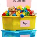 MESS Large Bin Labels for Storage (50 6x4) - Pantry and Craft Organization - Removable Labels for Moving Boxes (Pink)